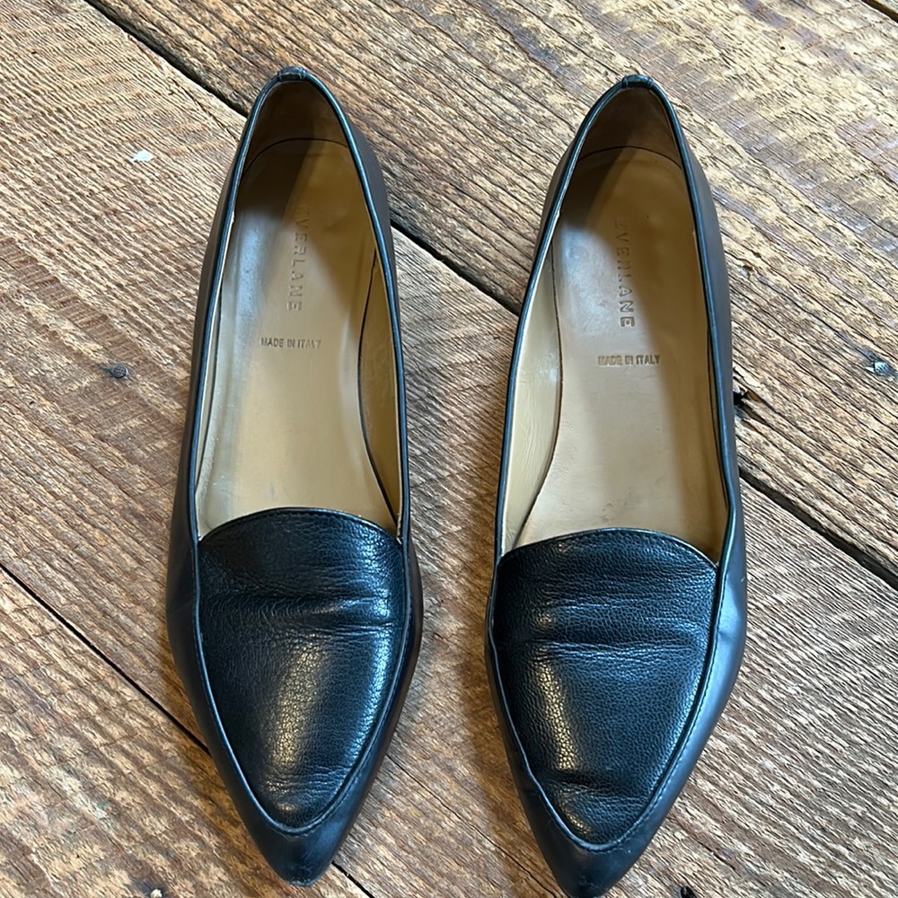 Everlane Black Pointed Leather Flats